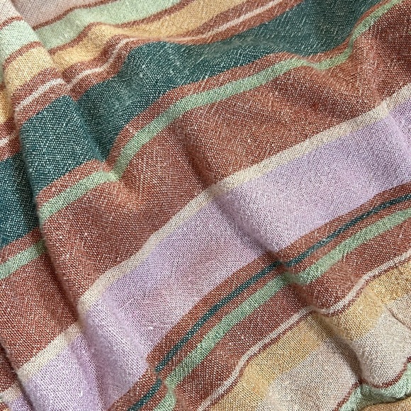 American Eagle Boho Chic Linen Blend Colorful Striped Wide Leg Cropped Jumpsuit - Picture 5 of 9